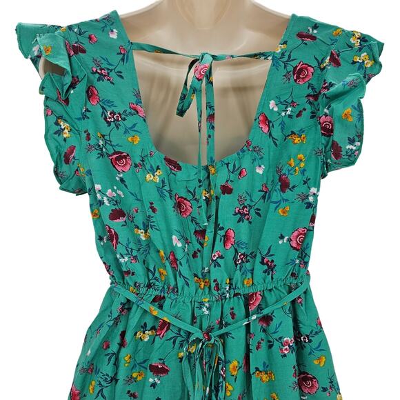 Lottie & Holly B.O.G Womans size S Green Floral Cap Sleeve Mini Dress Tiered NEW - Picture 5 of 8